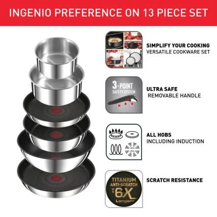 Tefal - Conjunto de panelas 13 peças INGENIO PREFERENCE ON em aço inoxidável