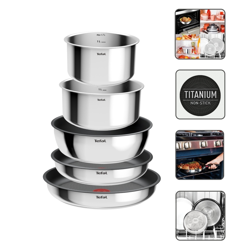 Tefal - Conjunto INGENIO COOK 9 peças em aço inoxidável