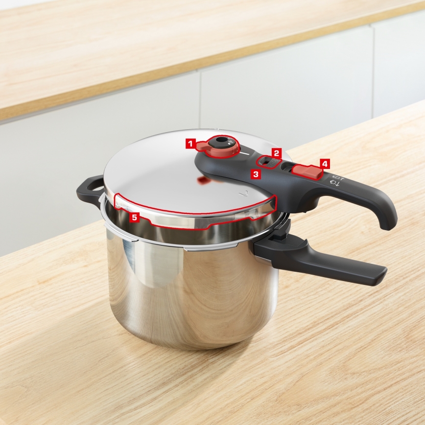 Tefal - Panela de pressão 6 L SECURE TRENDY + conjunto de 5 peças INGENIO EMOTION