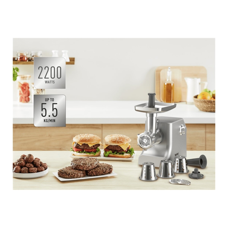 Tefal - Picador de carne 8em1 2200W/230V prateado