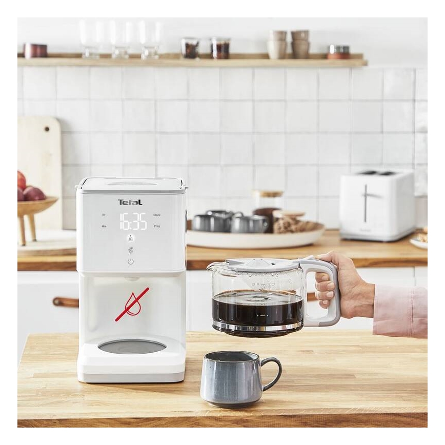 Tefal - Máquina de café de filtro com ecrã LCD SENSE 1000W/230V branco