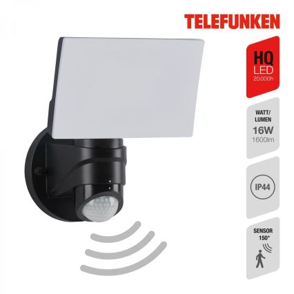 Telefunken 304305TF - Iluminação de parede exterior LED com sensor LED/24W/230V IP44 preto