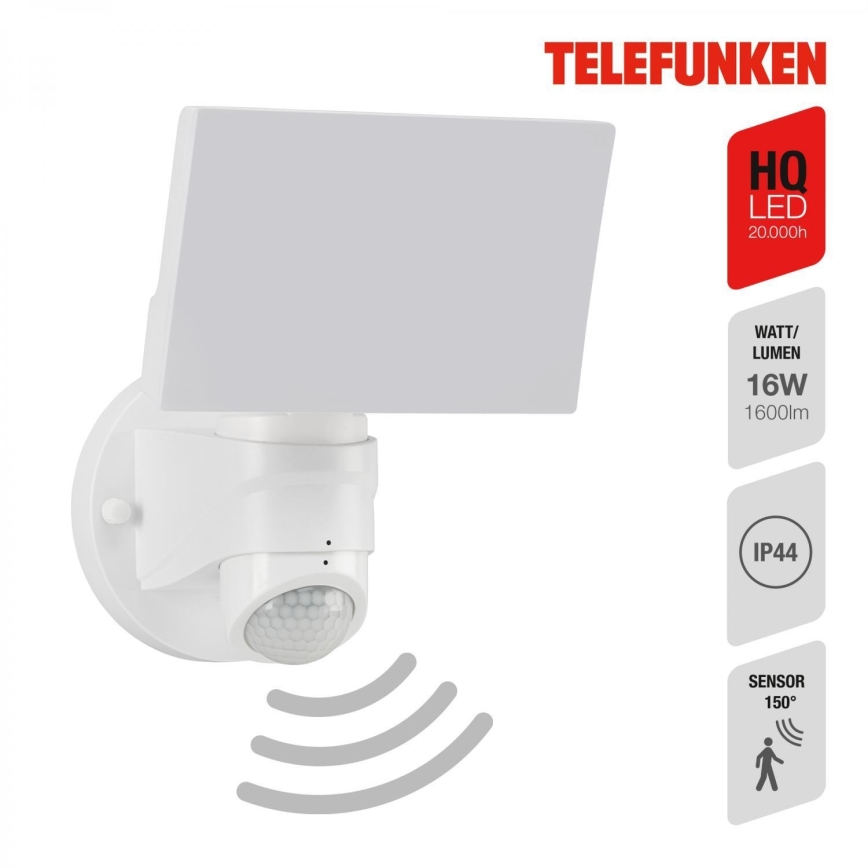 Telefunken 304306TF - Iluminação de parede exterior LED com sensor LED/16W/230V IP44 branco