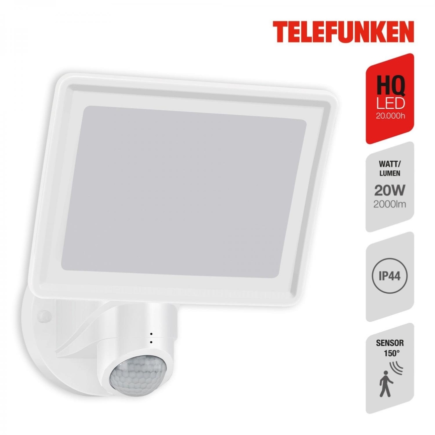 Telefunken 304406TF - Refletor de parede LED para exterior com sensor LED/20W/230V IP44