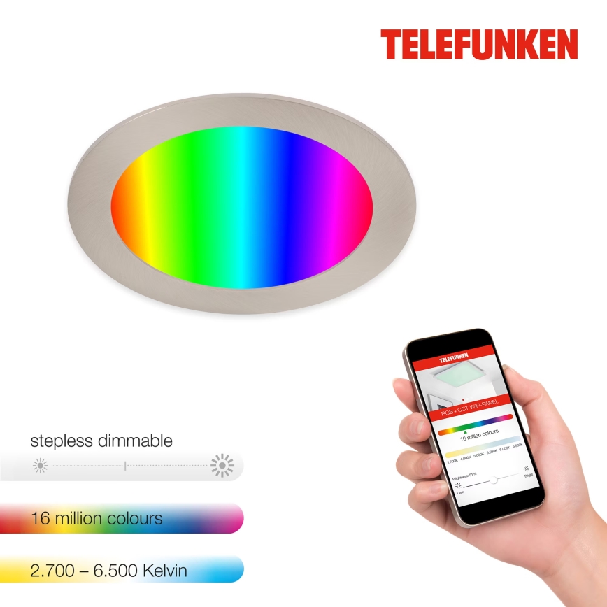 Telefunken 309402TF - Foco de encastrar LED RGBW para casa de banho com regulação LED/12W/230V 2700-6500K IP23 Wi-Fi Tuya