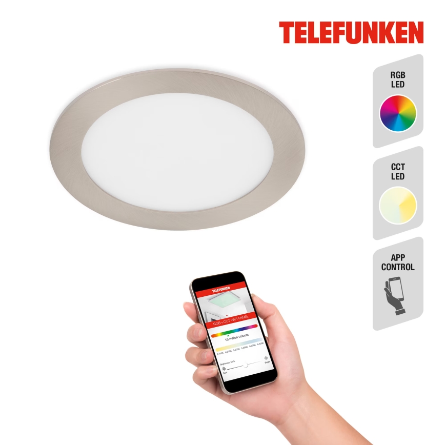 Telefunken 309402TF - Foco de encastrar LED RGBW para casa de banho com regulação LED/12W/230V 2700-6500K IP23 Wi-Fi Tuya