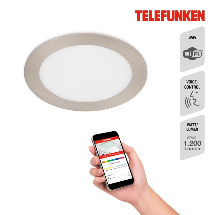 Telefunken 309402TF - Foco de encastrar LED RGBW para casa de banho com regulação LED/12W/230V 2700-6500K IP23 Wi-Fi Tuya