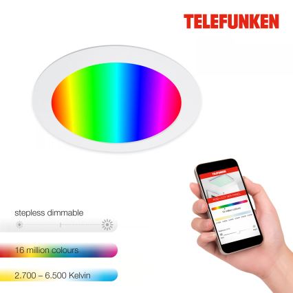 Telefunken 309406TF - Luminária de embutir LED RGBW dimerizável FRAME LED/12W/230V 2700-6500K Wi-Fi Tuya branca