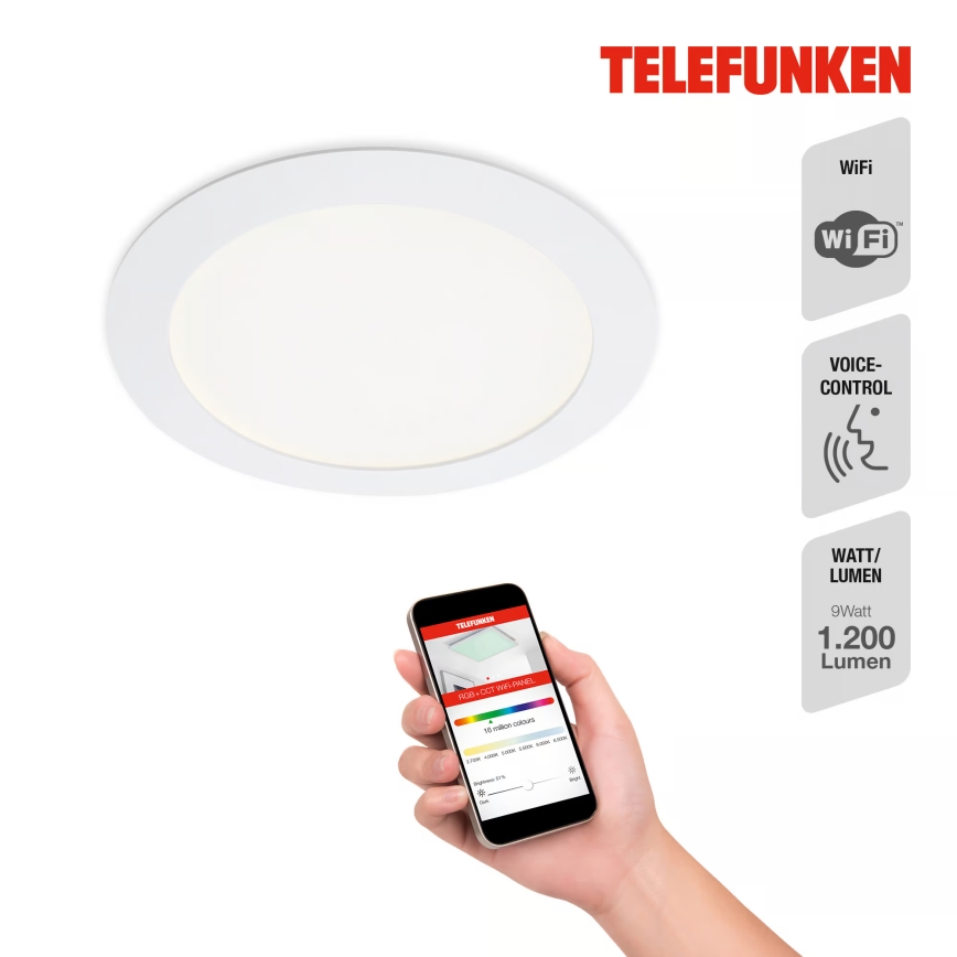Telefunken 309406TF - Luminária de embutir LED RGBW dimerizável FRAME LED/12W/230V 2700-6500K Wi-Fi Tuya branca