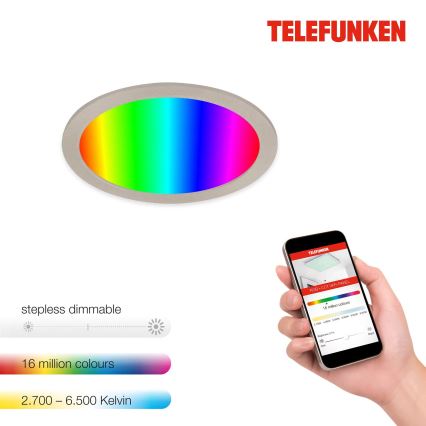 Telefunken 310102TF - Foco de encastrar LED RGBW para casa de banho com regulação LED/18W/230V 2700-6500K IP23 Wi-Fi Tuya