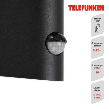 Telefunken 312505TF-LED Luminária de parede exterior com sensor LED/10W/230V IP44 preta