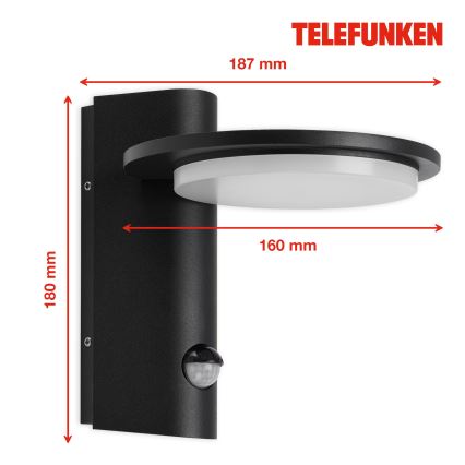 Telefunken 312505TF-LED Luminária de parede exterior com sensor LED/10W/230V IP44 preta