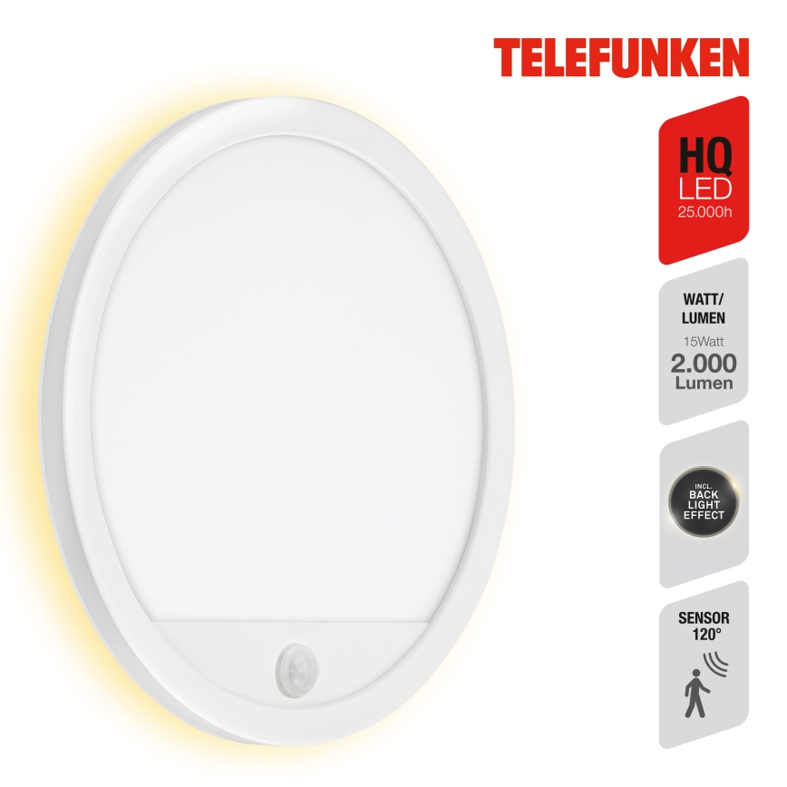 Telefunken 313706TF - LED Iluminação de parede exterior com sensor LED/15W/230V IP44 branco