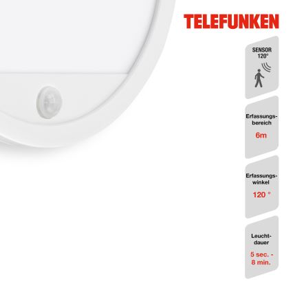 Telefunken 313706TF - LED Iluminação de parede exterior com sensor LED/15W/230V IP44 branco
