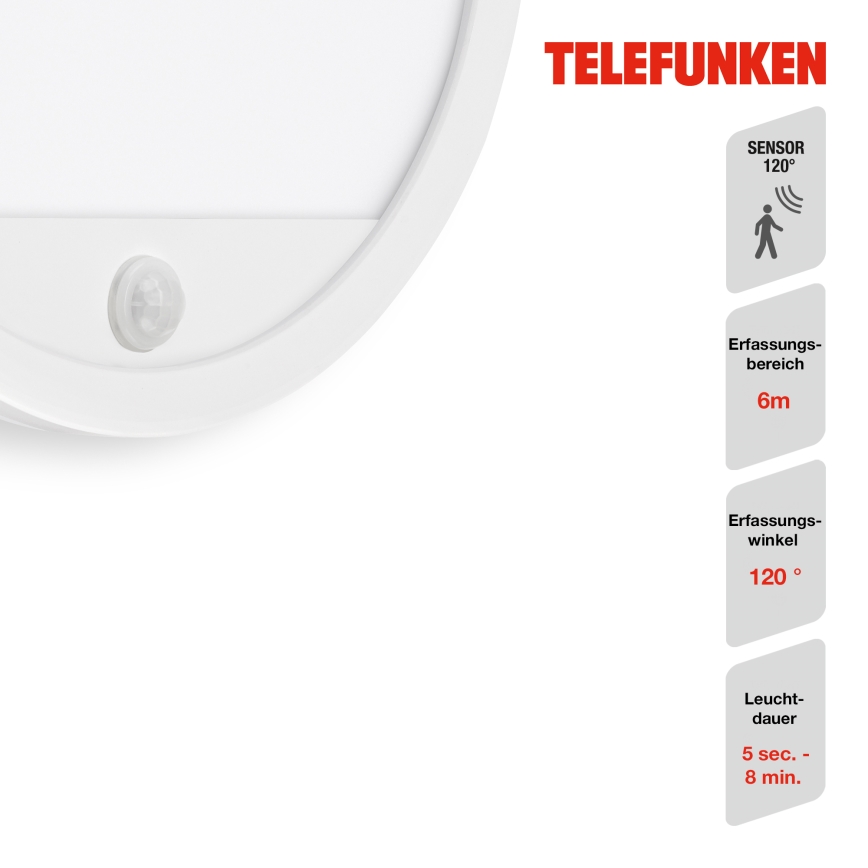 Telefunken 313706TF - LED Iluminação de parede exterior com sensor LED/15W/230V IP44 branco