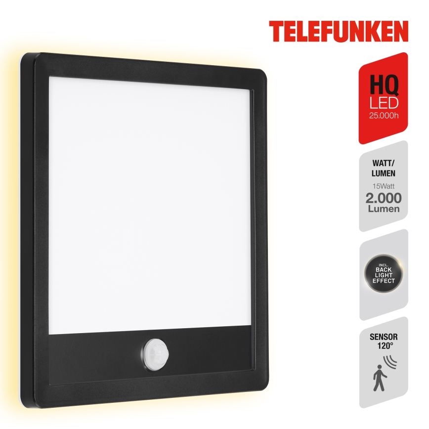 Telefunken 313805TF - Luminária de parede LED para exterior com sensor LED/15W/230V IP44