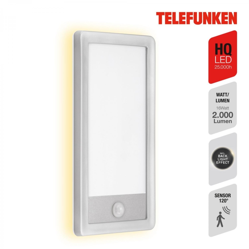 Telefunken 313904TF - LED Iluminação de parede exterior com sensor LED/16W/230V IP44