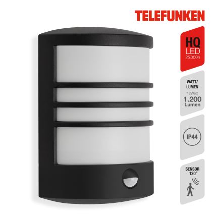 Telefunken 315505TF - LED Iluminação de parede exterior com sensor LED/12W/230V IP44 preto