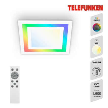 Telefunken 318706TF - Painel LED RGBW regulável LED/18W/230V 3000-6500K + comando remoto