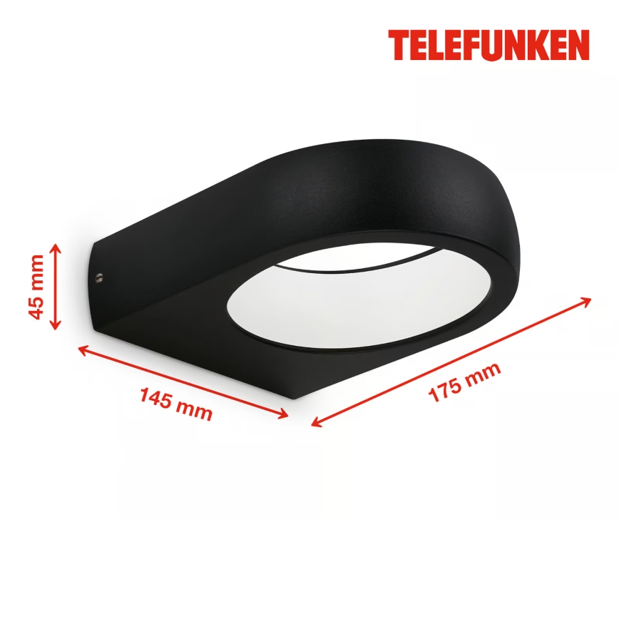 Telefunken 320205TF - Aplique de parede LED para exterior, 7,5 W, 230 V, IP44, preto