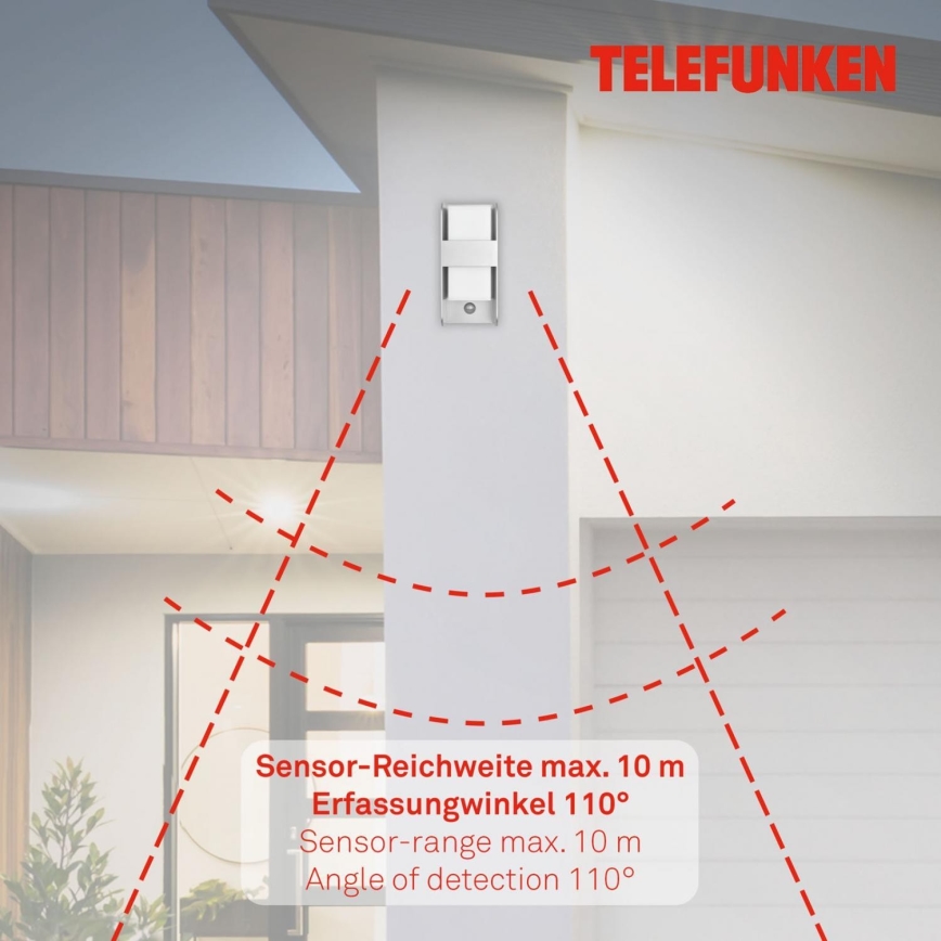 Telefunken 321104TF - Iluminação de parede exterior com sensor 1xE27/12W/230V IP44 branco