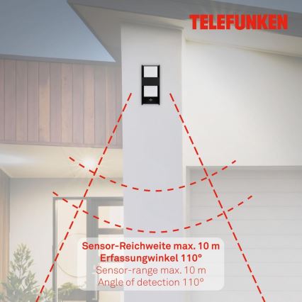 Telefunken 321105TF - Iluminação de parede exterior com sensor 1xE27/12W/230V IP44 preto