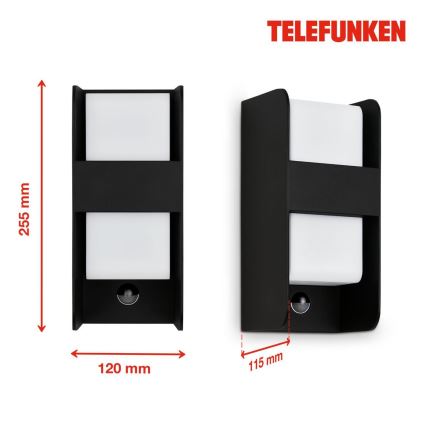Telefunken 321105TF - Iluminação de parede exterior com sensor 1xE27/12W/230V IP44 preto