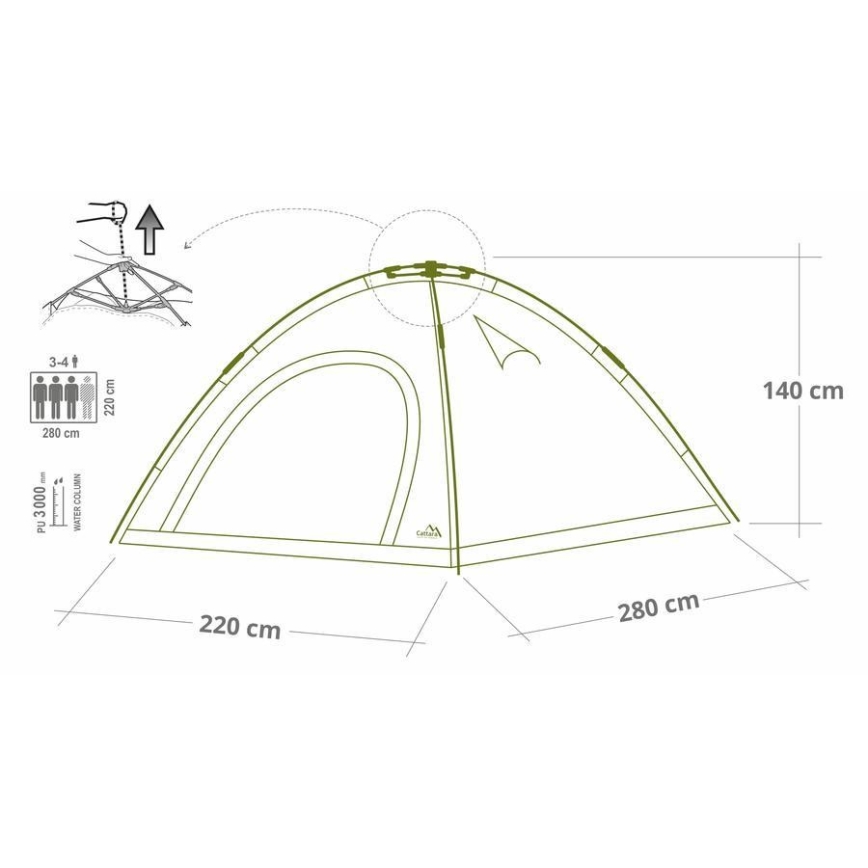 Tenda instantânea para 3-4 pessoas PU 3000 mm verde