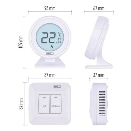 Termostato de ambiente manual sem fios 230V/16A 2xAA branco