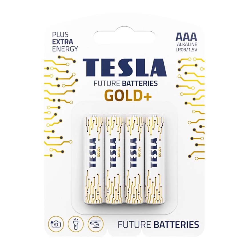 Tesla Batteries - 4 Pilhas alcalina AAA GOLD+ 1,5V 1350 mAh