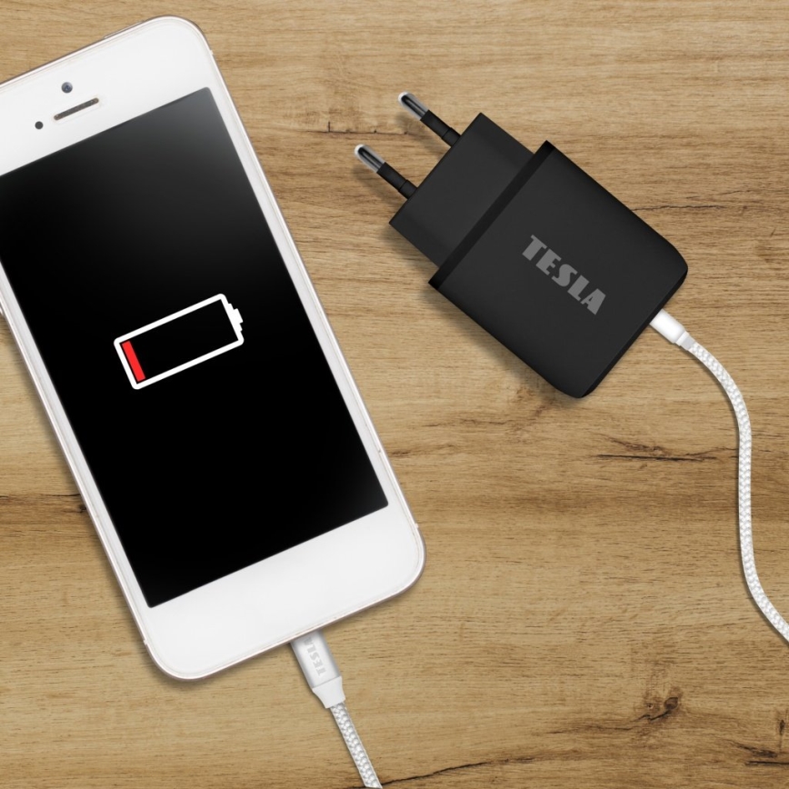 TESLA Electronics - Adaptador de carregamento rápido Power Delivery 25W preto