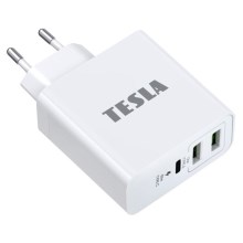 TESLA Electronics - Adaptador de carregamento USB-C 3em1 65W branco