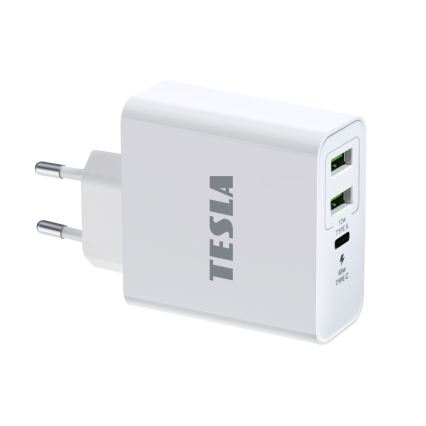 TESLA Electronics - Adaptador de carregamento USB-C 3em1 65W branco