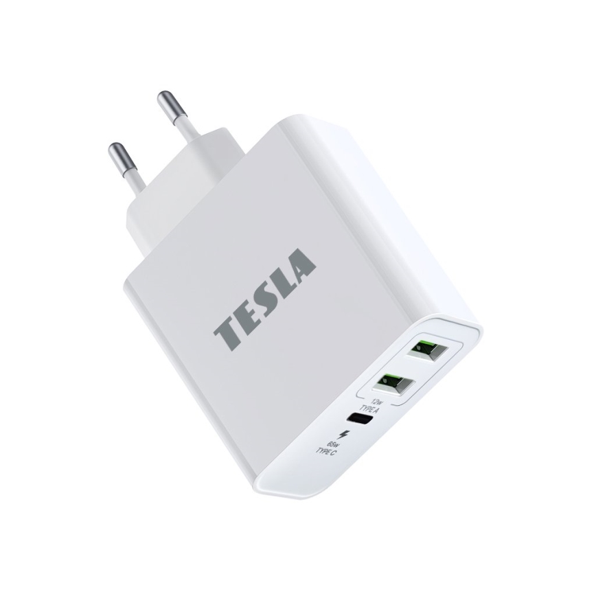 TESLA Electronics - Adaptador de carregamento USB-C 3em1 65W branco
