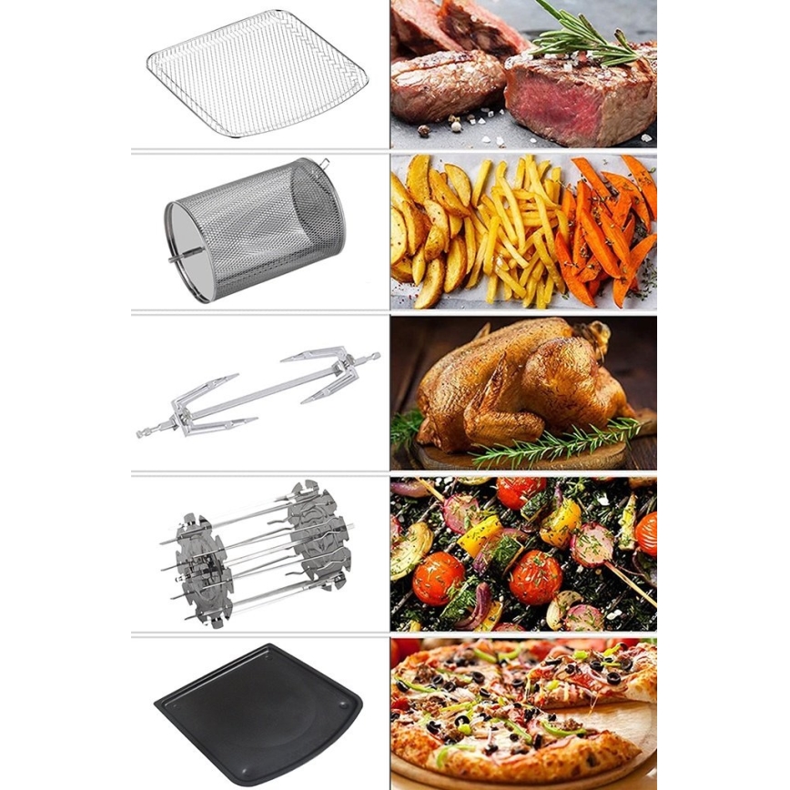 TESLA Electronics AirCook & Grill - Fritadeira elétrica multifuncional inteligente com ar quente digital 12 l 1800W/230V Wi-Fi