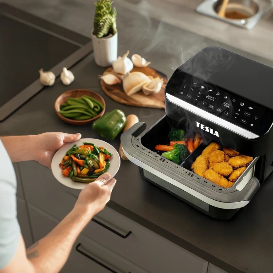 TESLA Electronics AirCook - Fritadeira elétrica multifuncional digital dupla de ar quente 10 l 2400W/230V