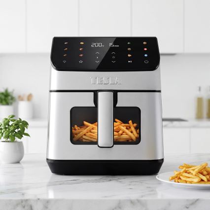 TESLA Electronics AirCook - Fritadeira elétrica de ar quente 6,5 L 2100 W/230 V, cromado fosco/preto