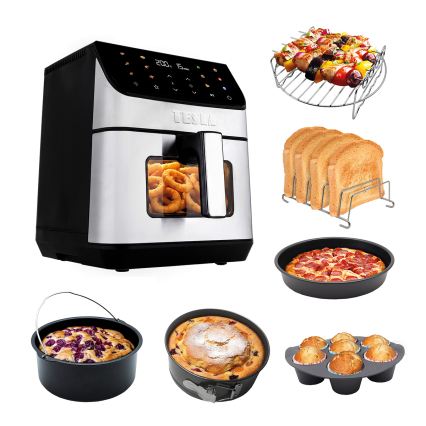 TESLA Electronics AirCook - Fritadeira elétrica de ar quente 6,5 L 2100 W/230 V, cromado fosco/preto