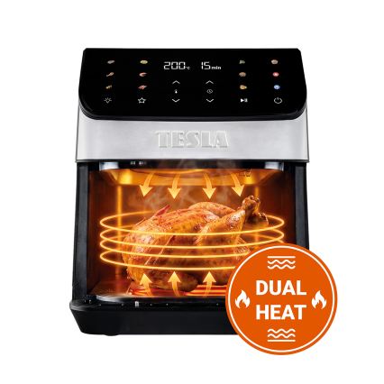 TESLA Electronics AirCook - Fritadeira elétrica de ar quente 6,5 L 2100 W/230 V, cromado fosco/preto