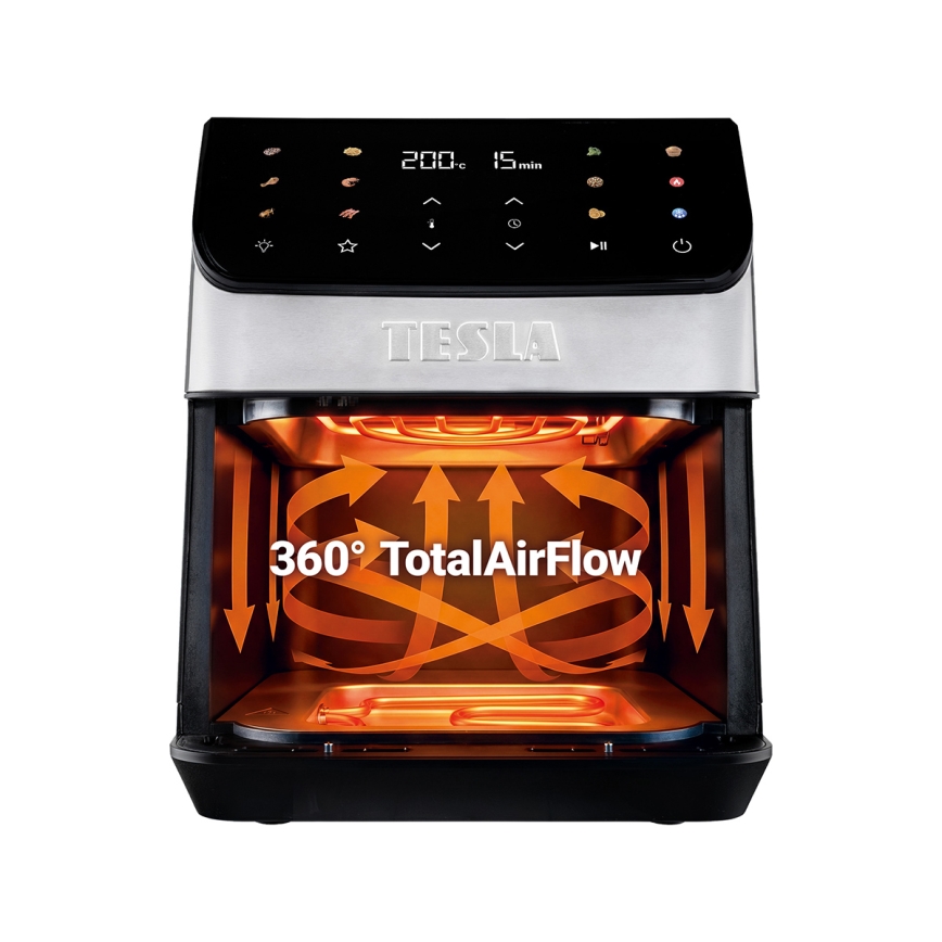 TESLA Electronics AirCook - Fritadeira elétrica de ar quente 6,5 L 2100 W/230 V, cromado fosco/preto