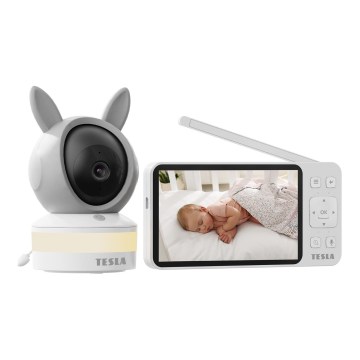 TESLA Electronics Bambino - Babá electrónica inteligente com monitor 4 MP, 2560p, 5V, 5000 mAh, Wi-Fi, Tuya, cinzento/branco