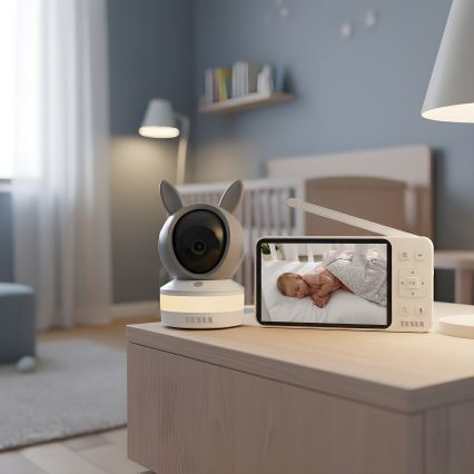 TESLA Electronics Bambino - Babá electrónica inteligente com monitor 4 MP, 2560p, 5V, 5000 mAh, Wi-Fi, Tuya, cinzento/branco