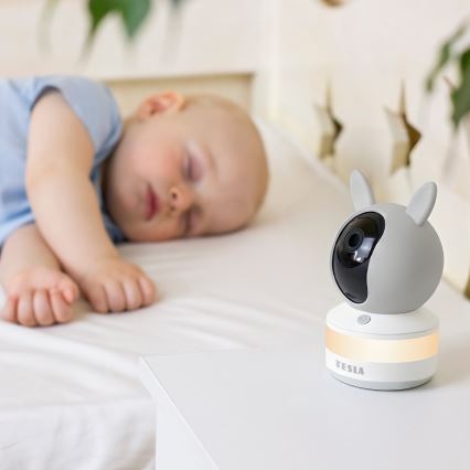 TESLA Electronics Bambino - Babá electrónica inteligente com monitor 4 MP, 2560p, 5V, 5000 mAh, Wi-Fi, Tuya, cinzento/branco