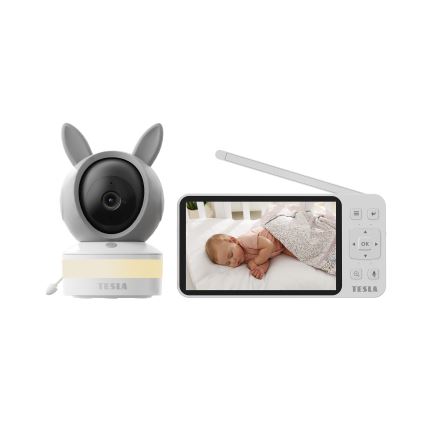 TESLA Electronics Bambino - Babá electrónica inteligente com monitor 4 MP, 2560p, 5V, 5000 mAh, Wi-Fi, Tuya, cinzento/branco