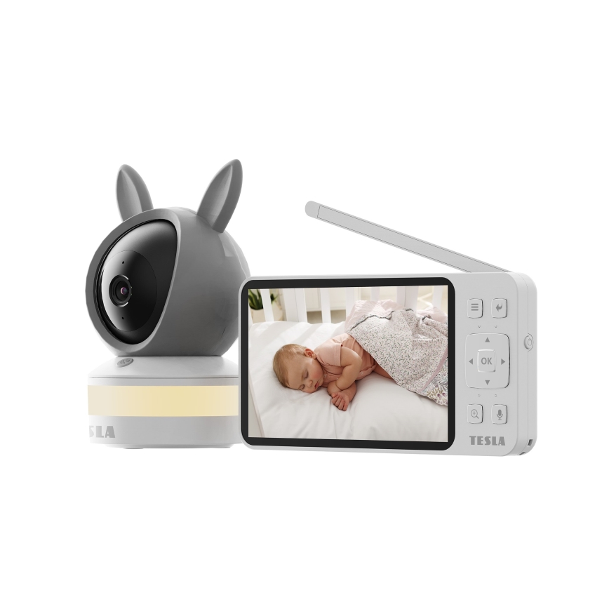 TESLA Electronics Bambino - Babá electrónica inteligente com monitor 4 MP, 2560p, 5V, 5000 mAh, Wi-Fi, Tuya, cinzento/branco