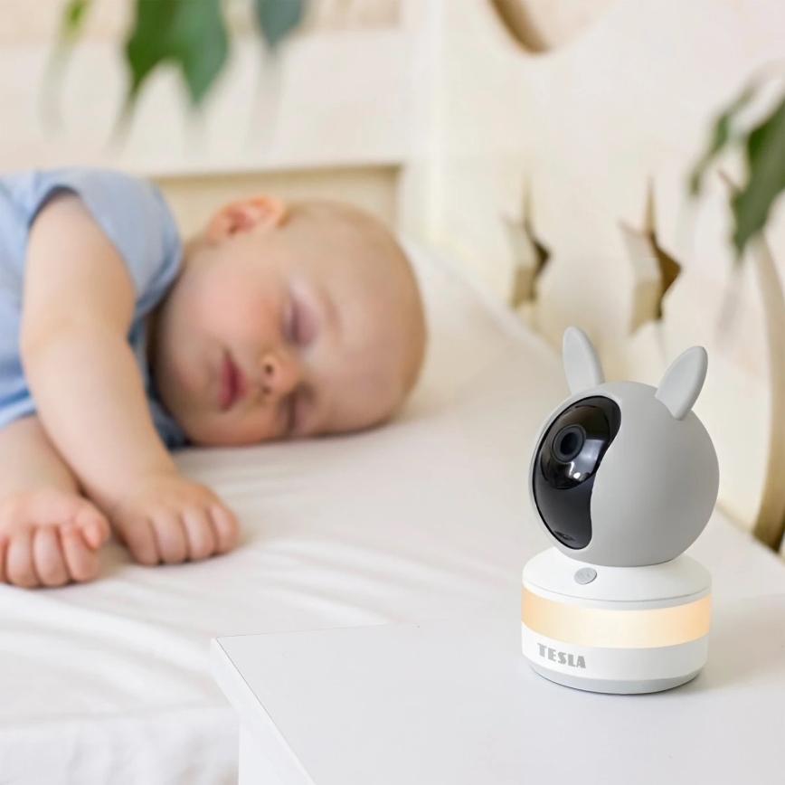 TESLA Electronics Bambino - Monitor inteligente de bebé 4 MP 2560p 5V Wi-Fi Tuya cinzento/branco