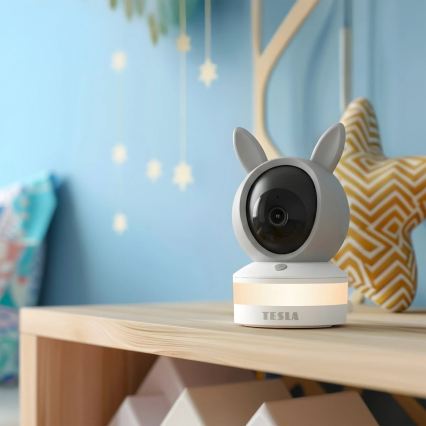 TESLA Electronics Bambino - Monitor inteligente de bebé 4 MP 2560p 5V Wi-Fi Tuya cinzento/branco