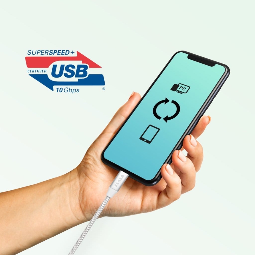 TESLA Electronics - Cabo USB USB-C 3.2 conector Power Delivery 1m 100W branco