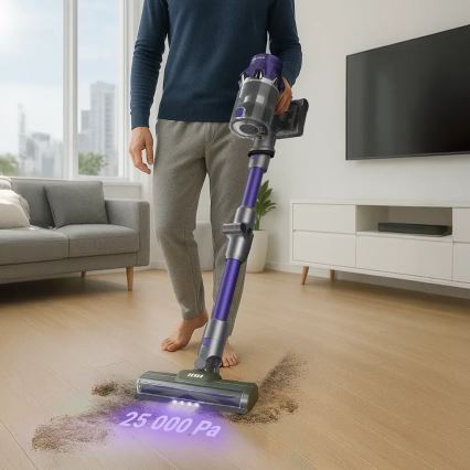 TESLA Electronics PureStar - Aspirador vertical sem fios flexível 2 em 1 250W/2200 mAh cinza/roxo