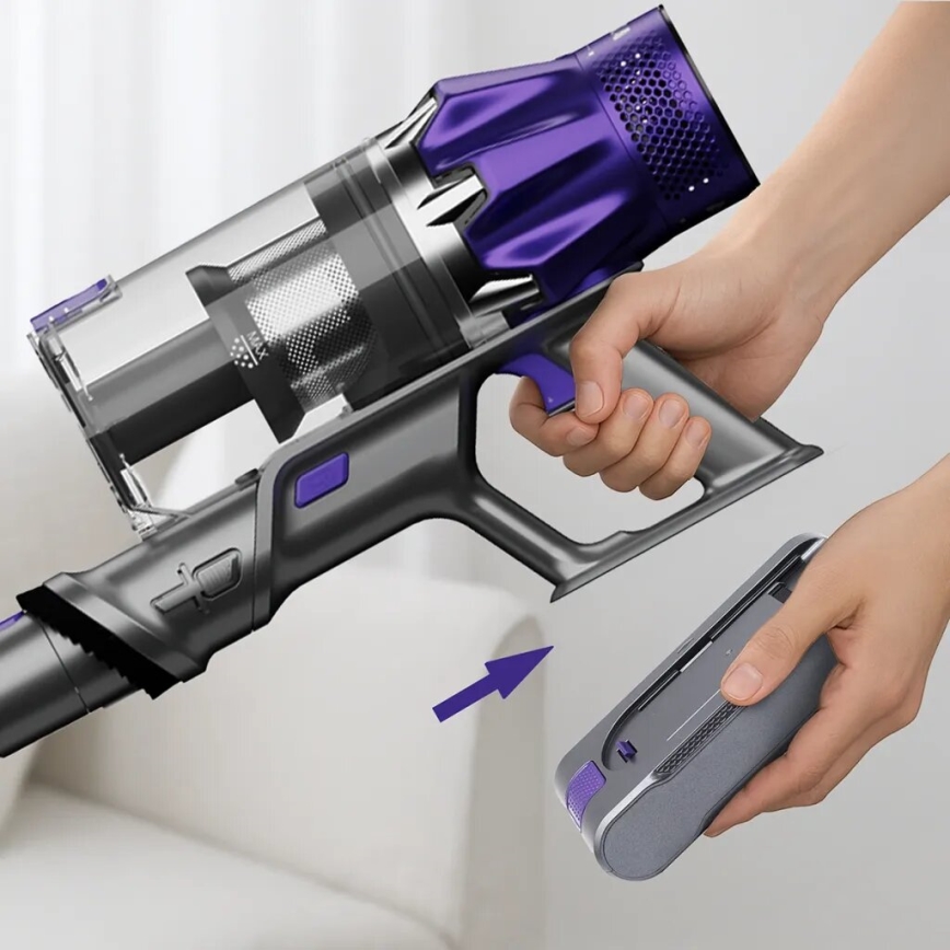 TESLA Electronics PureStar - Aspirador vertical sem fios flexível 2 em 1 250W/2200 mAh cinza/roxo